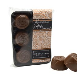 Belgian milk chocolate salted caramel and roasted macadamia nut creams 6 pack by Saltire Candy online Scottish sweet shop
