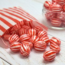 Red & white striped Aniseed flavour boiled sweets from online Scottish sweet shop Saltire Candy