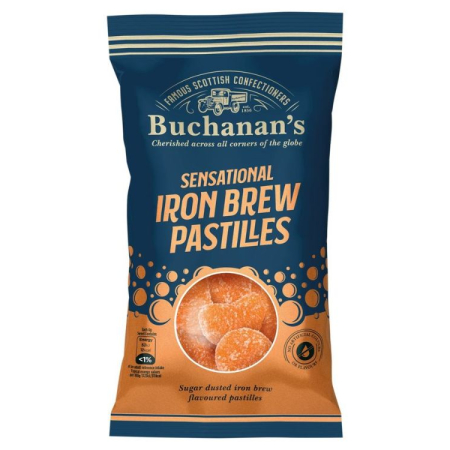 Buchanan's Scottish iron brew pastilles, chewy fizzy jelly sweets, 145g bag.